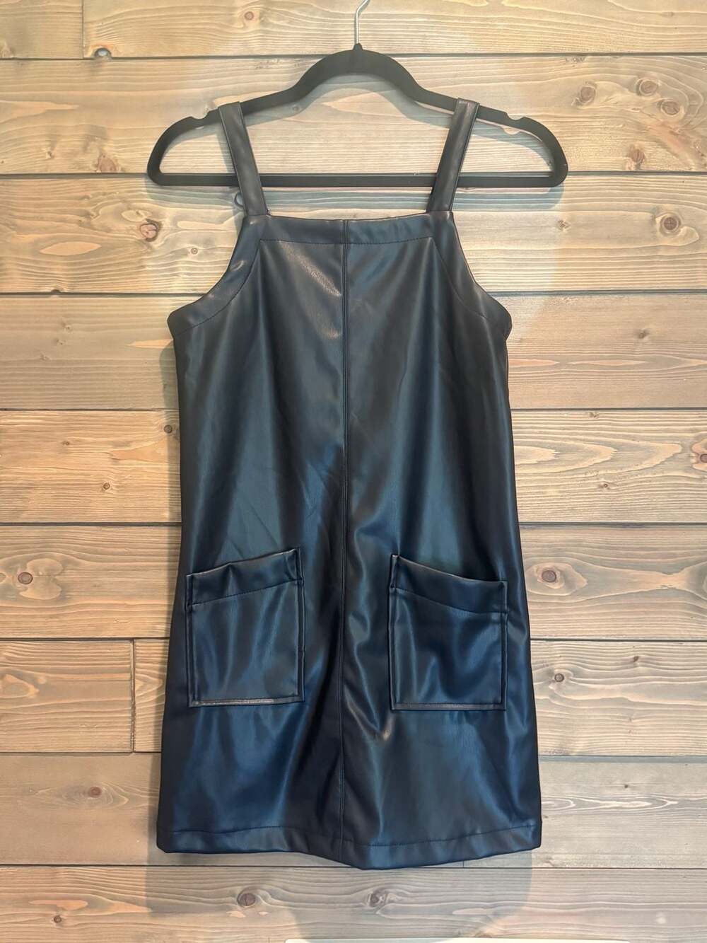 Paisley Lane Black Faux Leather Overall Dress Size 12